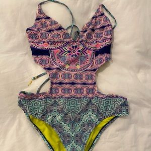 Jessica Simpson colorful cutout suit